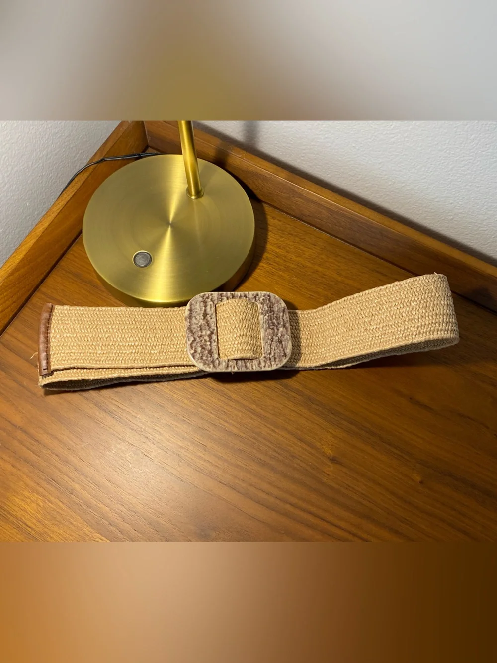 Zara Tan Woven Stretch Belt with Marbled Buckle